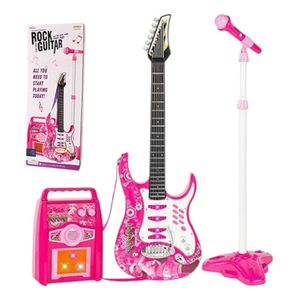 Guitarra Eléctrica Infantil Con Amplificador Y Parlante Color Rosa