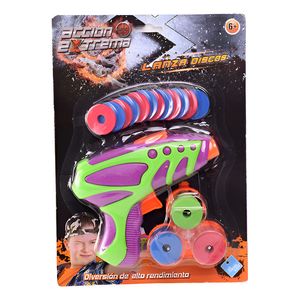 Pistola Lanza Discos Mas 33 Discos Blandos El Duende Azul Violeta