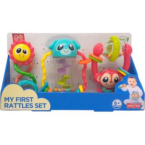 Juego Set X3 Sonajeros Animales Happy Kid Toys Celeste Animalitos